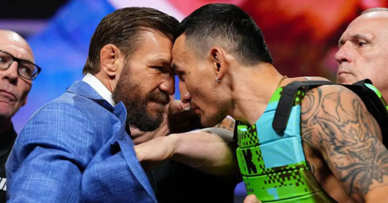 Max Holloway Reacts After Conor McGregor Throws His Oakley Meta Glasses During UFC 329 Faceoff