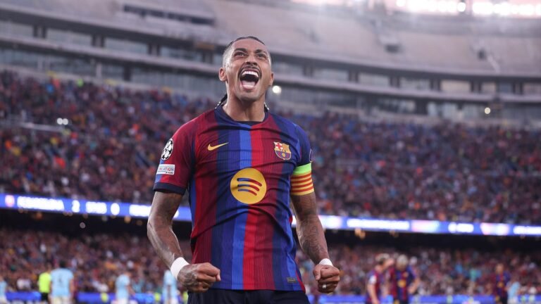 Barcelona Wins Champions League Opener With 2 Goals From Red-Hot Raphinha